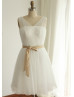 Deep V Pleats Tulle Short Wedding Dress